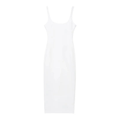 HH Female Summer Fashion Skinny Midi Dress Strap O-Neck Solid Sexy Elegant Evening Sleeveless Backless Chic Long Dresses
