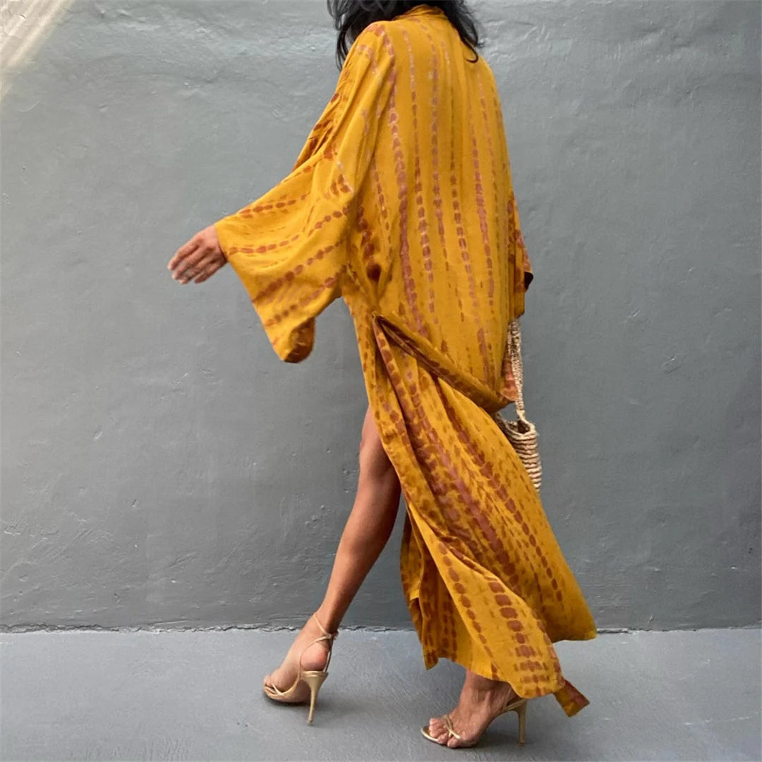 New 11 Colors Printed Long Sleeve With Belt Tunic Beach Cover Up Cover-ups Beach Dress Beach Wear Beachwear Female Women V4521