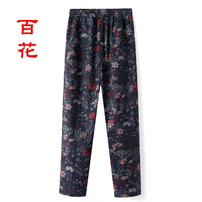 8XL 9XL Middle-aged Women Trousers New Print Elasti High Waist Casual Pants Spring and Autumn Straight Pants Oversize Grandma Pa