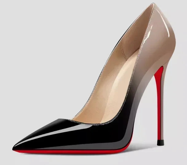 New 12cm pointed black high heels for women, slim heels with sexy temperament, shallow mouth, 34-46 red sole single shoes