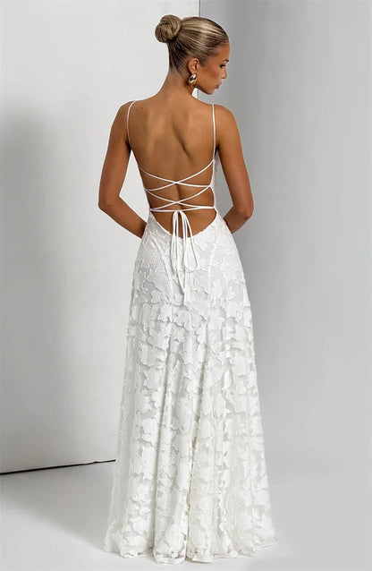 Spaghetti Strap Backless Sexy Maxi Dress Women Gown Fashion Off-shoulder Sleeveless Lace-up Evening Club Party Dress