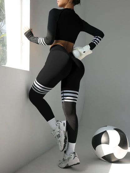 Women Gym Sets V Back Leggings Casual T Shirt Crop Tops Tracksuits Sports Suits Workout Athletic Yoga Pants Training Sportswear