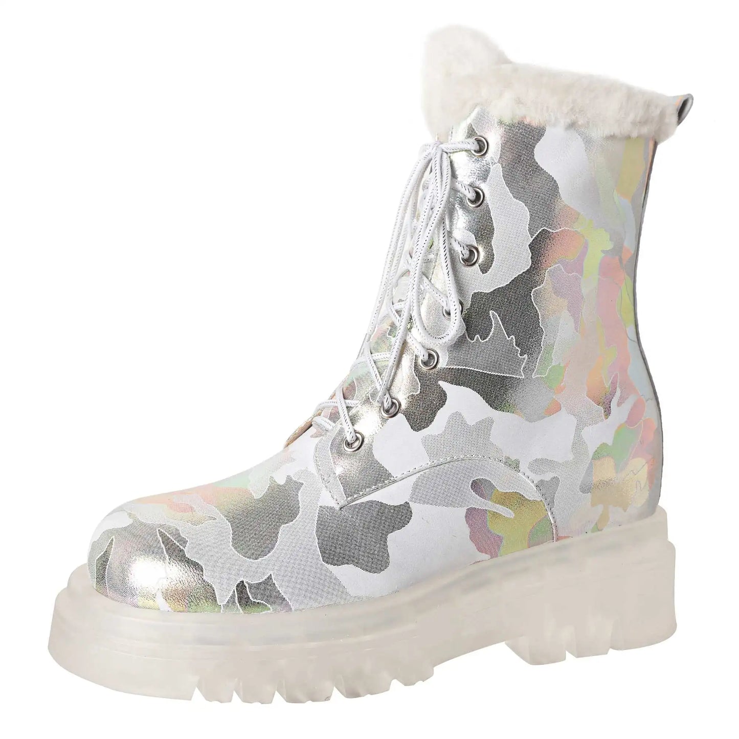 Krazing Pot Ins Cold-resistant Warm Long Plush Sheep Leather Snow Boots Thick Heel Casual Winter Platform Camouflage Ankle Boots