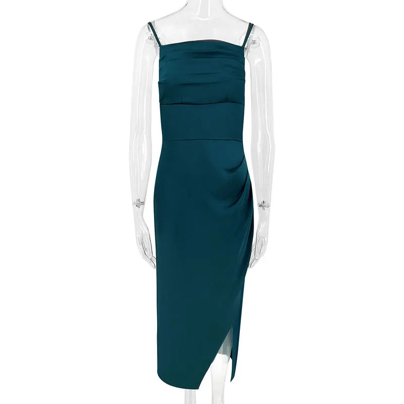 Women Sling Dresses Solid Sexy Backless Elegant Dress Summer Streetwear Fashion Zippers Casual Slim Lady Split Dresses Clothing
