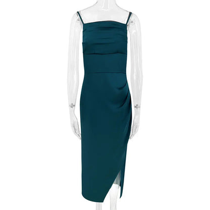 Women Sling Dresses Solid Sexy Backless Elegant Dress Summer Streetwear Fashion Zippers Casual Slim Lady Split Dresses Clothing