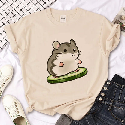 Hamster Top Women Designer Tshirt Female Y2k Anime Clothing Women Ladies Casual Top Female Fashion Graphic T-Shirt Cute Tops