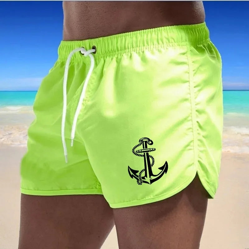 2024 Anchor Print Men's Swimwear Shorts Summer Beachwear Sexy Swim Trunks Men Swimsuit Low Waist Breathable Beach Male Wear Surf