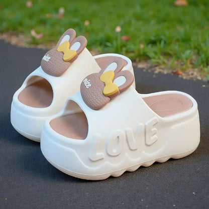 New pink flower high heel slipper women's outdoor slides sweet backless beach shoes woman flat platform mules elevator slippers
