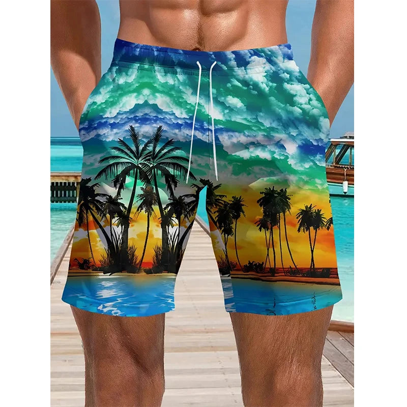 Hawaiian Coconut Tree Pattern Men's Shorts Plant 3d Board Short Beach Shorts Men Swim Trunks Masculina Sports Fitness Pants