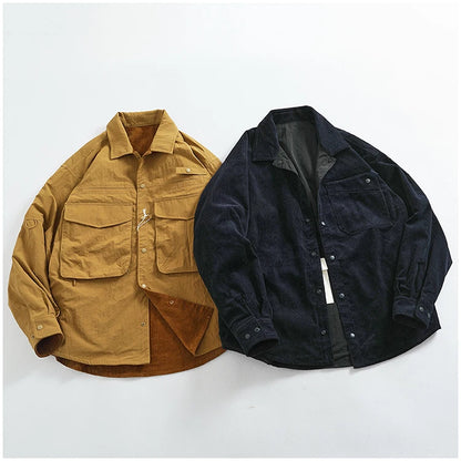 Reversible A+B fabric outdoor functional cargo jacket men's loose pocket lapel retro American casual jacket