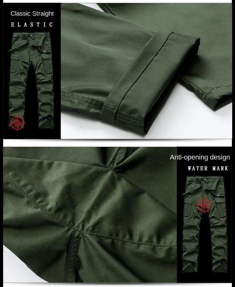 Summer Sets Mens Outdoor Breathable Multiple Pockets Combat Long Sleeve Shirts Cargo Pants Suits Male