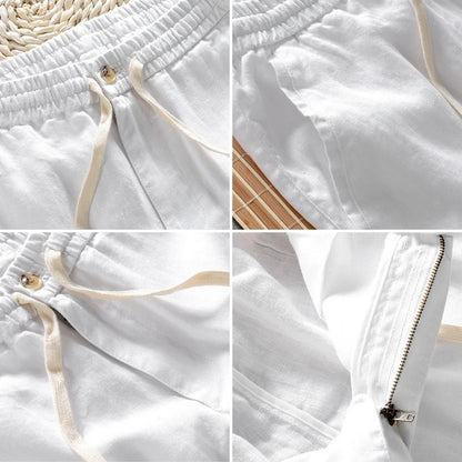 2025 Summer men's Linen pants Thin Breathable Spring solid Beach Trousers for men Elasticated waist white man Casual pants