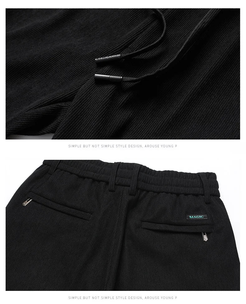 Elastic Waist Casual Pants Men Joggers Loose Fit Straight Pants Spring Autumn Male Trousers Large Size Black Grey