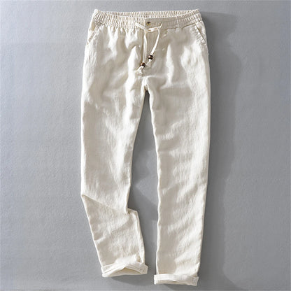 2025 Summer men's Linen pants Thin Breathable Spring solid Beach Trousers for men Elasticated waist white man Casual pants