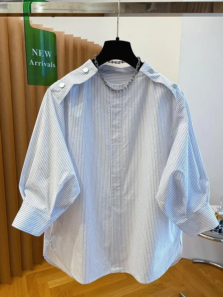 Elegant French Pullover Chic Design Tshirt Tees Women Buttons 2025 Summer Short Sleeve Shirt Korean Fashion Top
