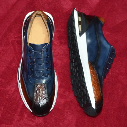 2025 Luxury Designer Original Men's Shoes Hand Painted Trendy Double Color Crocodile Print Casual Genuine Leather Man Sneakers