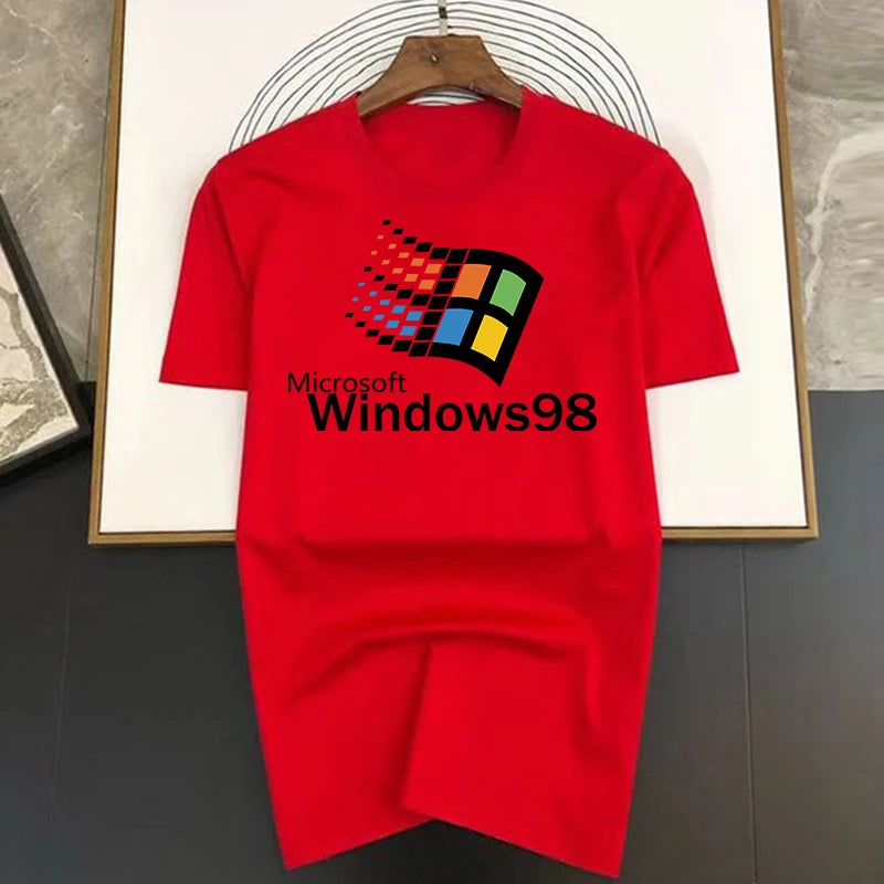 Windows 98 T Shirt Men Women's Crewneck 100% Cotton Windows98 Classic Computer System Tee Shirts Gift Idea Clothes