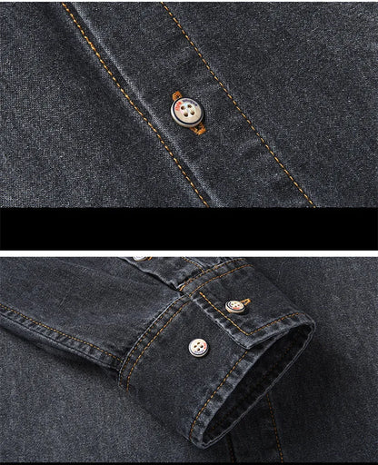 New Autumn Cotton Denim Shirts Men Slim Fit Smart Casual Solid Color Long Sleeve Mens Jeans Shirt  Fashion Male Shirt Black Blu