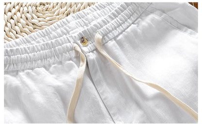 2025 Summer men's Linen pants Thin Breathable Spring solid Beach Trousers for men Elasticated waist white man Casual pants