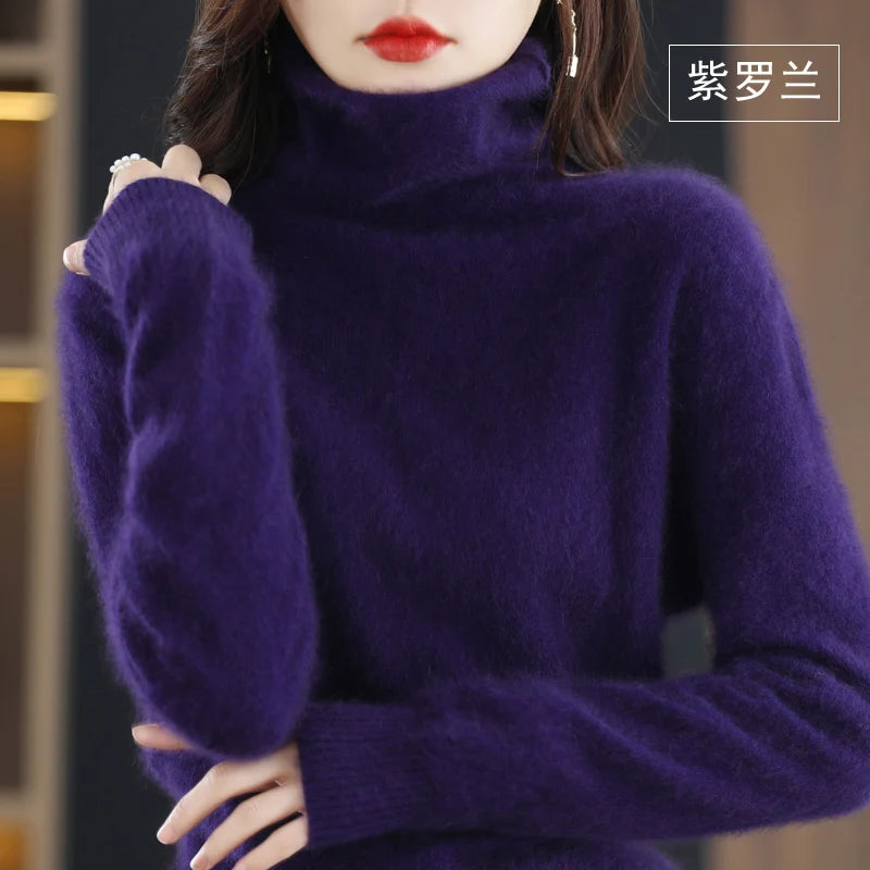 CHICUU Women Mink Cashmere Sweater Turtleneck Pullover Autumn Winter Basic Soft Warm Clothing 100% Mink Cashmere Knitwear Tops