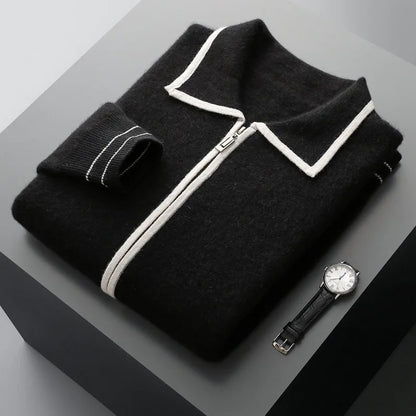 Autumn and winter zipper high-end design cardigan sweater 2025 men's simple and versatile trendy contrast color knitted sweater