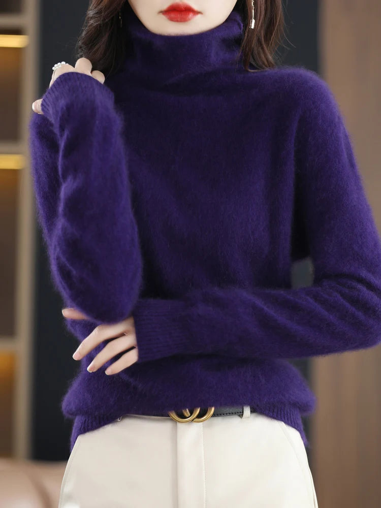 CHICUU Women Mink Cashmere Sweater Turtleneck Pullover Autumn Winter Basic Soft Warm Clothing 100% Mink Cashmere Knitwear Tops