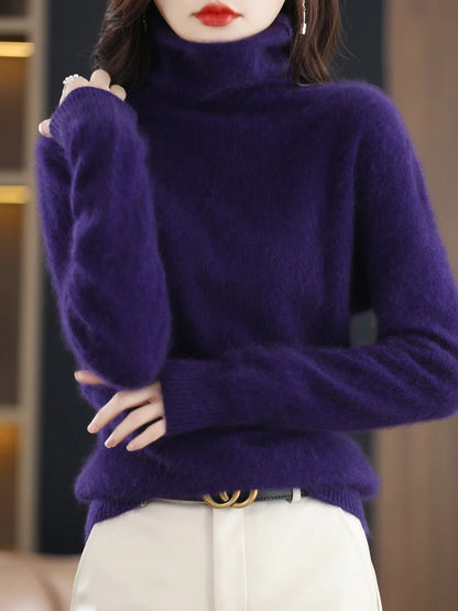 CHICUU Women Mink Cashmere Sweater Turtleneck Pullover Autumn Winter Basic Soft Warm Clothing 100% Mink Cashmere Knitwear Tops