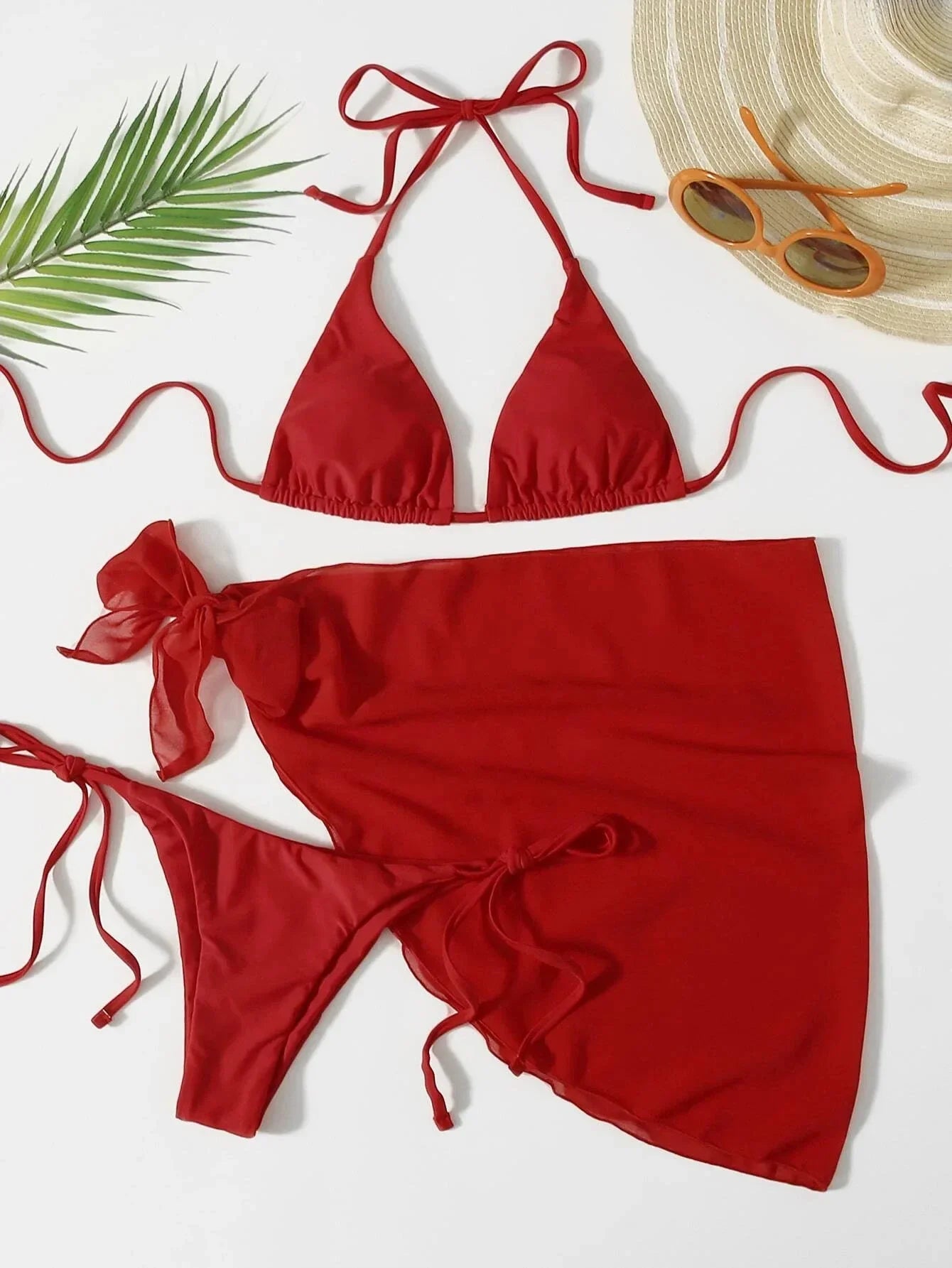 2026 Women's High Waist Bikini Set Halter Cut Out Mesh Skirt 3 Piece Swimsuit Brazilian Push Up Bra Beach Bathing Suit Swimwear