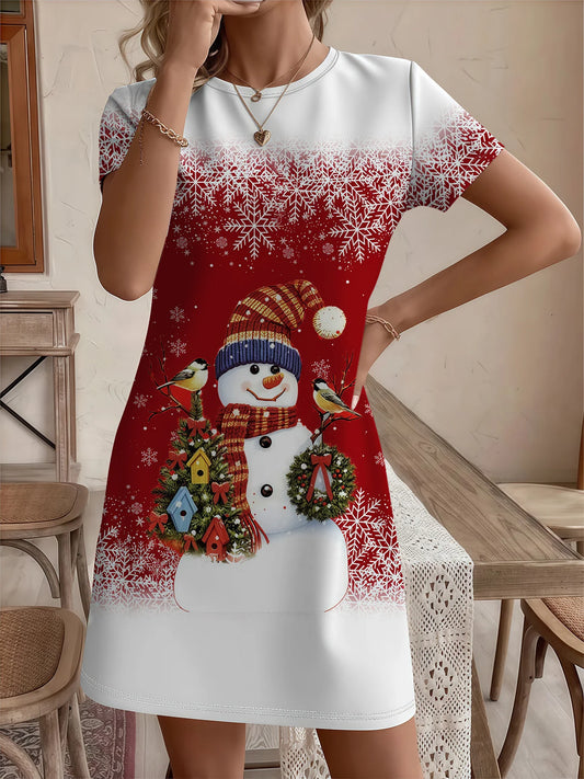 Women's Christmas Snowman Print Dress A-Line Party Dress with Collar Holiday Costume for Xmas Parties Y2k Tops Women's Clothing