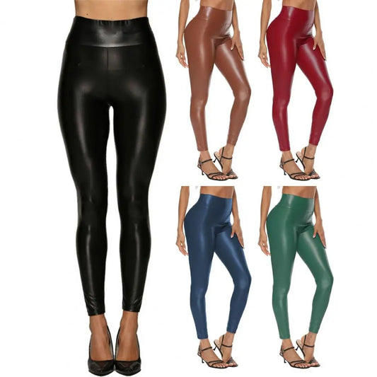 Women High Waist Faux Leather Pants High Waist Imitation Leather Leggings for Women Lifting Tight Fit Trousers with High