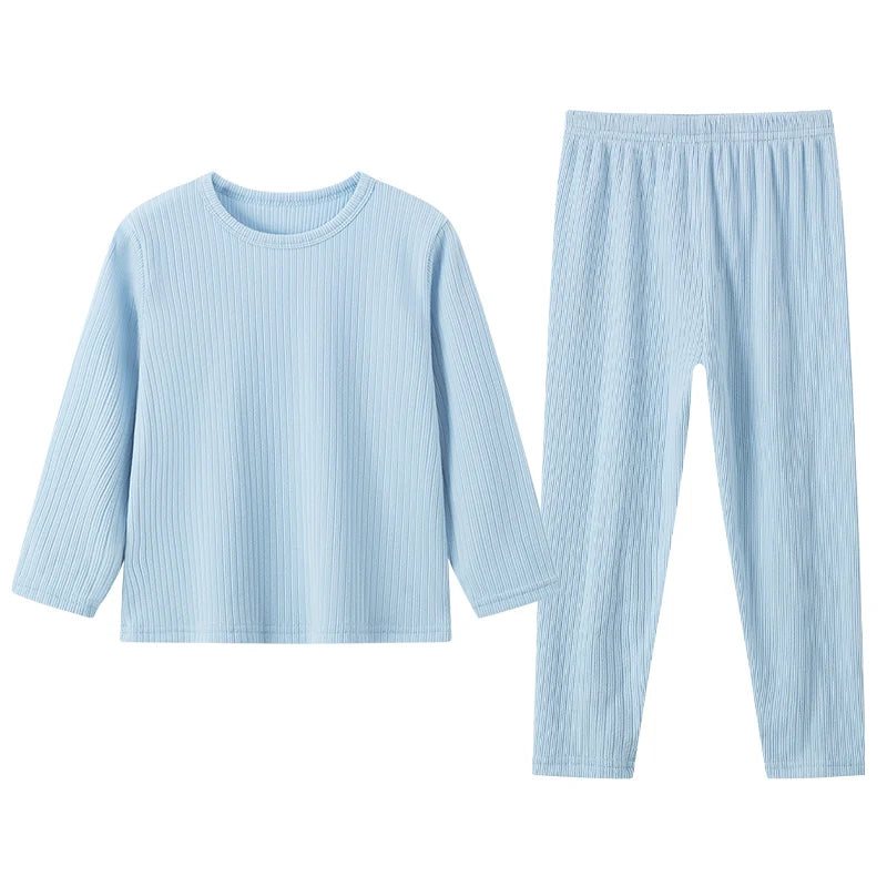 2-Piece Autumn/Winter Children's 5-color Pit Stripe Thermal Underwear Set Boys' Versatile Home Clothes Girls' Sweet Sleepwear