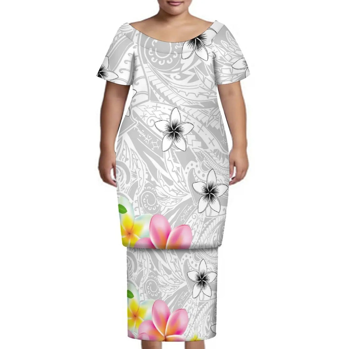 New Tonga Polynesian Short Sleeve Dress Big Size Women Button Puletasi Dress and Aloha Men Shirt Match Couple Clothes Two Piece