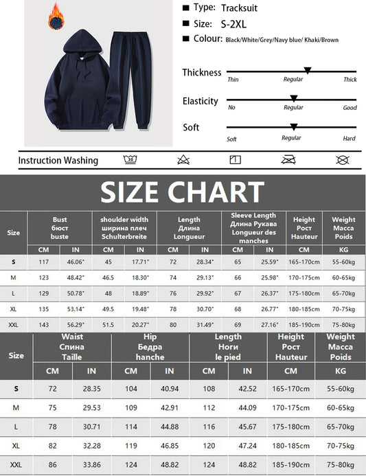 Men's Autumn and Winter Solid Color Hoodie+jogging Pants Two-piece Set Fashionable Outdoor Casual Sportswear Men's Tracksuit