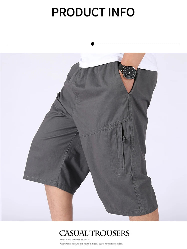Loose Casual Men Cargo Shorts Summer Pants Elastic Waist Large Size Outdoor Jogging Sweatpants Trend Multi Pockets Short Pants