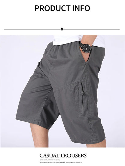 Loose Casual Men Cargo Shorts Summer Pants Elastic Waist Large Size Outdoor Jogging Sweatpants Trend Multi Pockets Short Pants