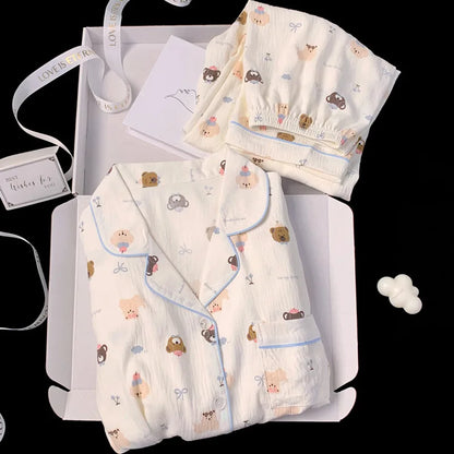 Postpartum Clothing Cartoon Bear Autumn Long Sleeve Outerwear Pajama Women Set Home Clothes Maternity Ladies Sleepwear Hoemwear