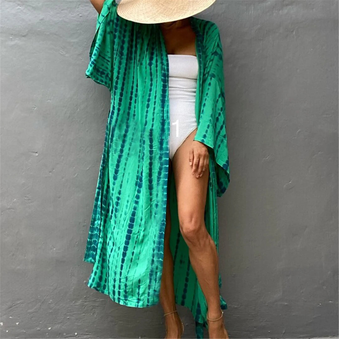 New 11 Colors Printed Long Sleeve With Belt Tunic Beach Cover Up Cover-ups Beach Dress Beach Wear Beachwear Female Women V4521