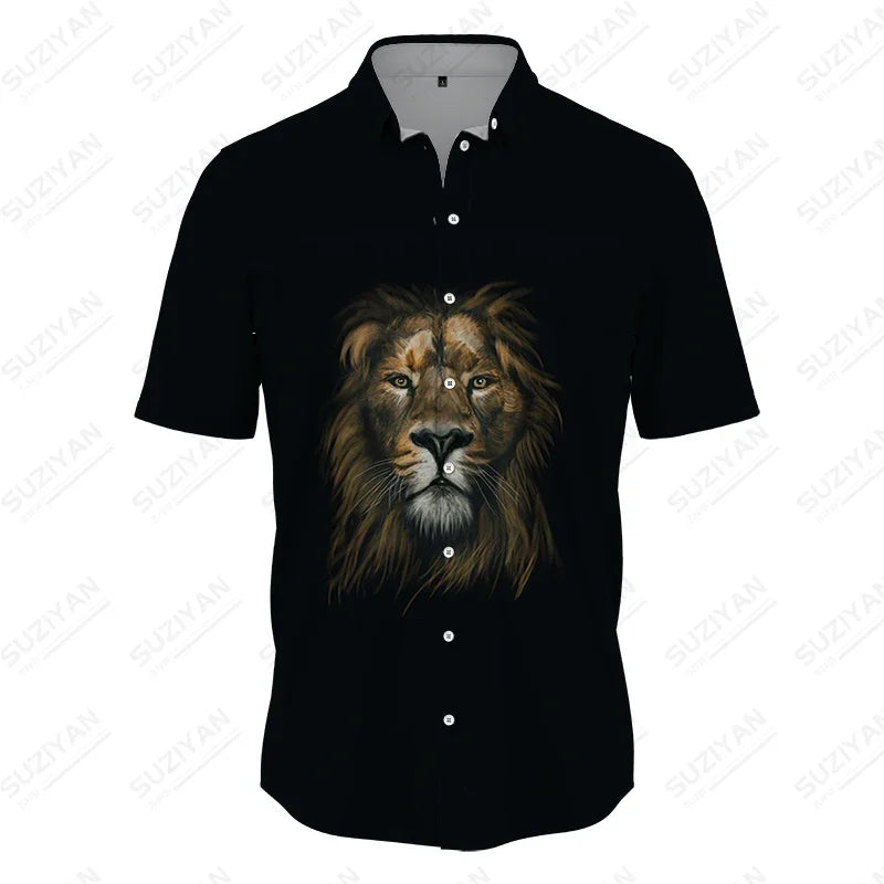 3D Lion Print Shirt Summer Men's Fashion Shirt Classic Comfortable Breathable Shirt Summer Harajuku Men's Shirt Top