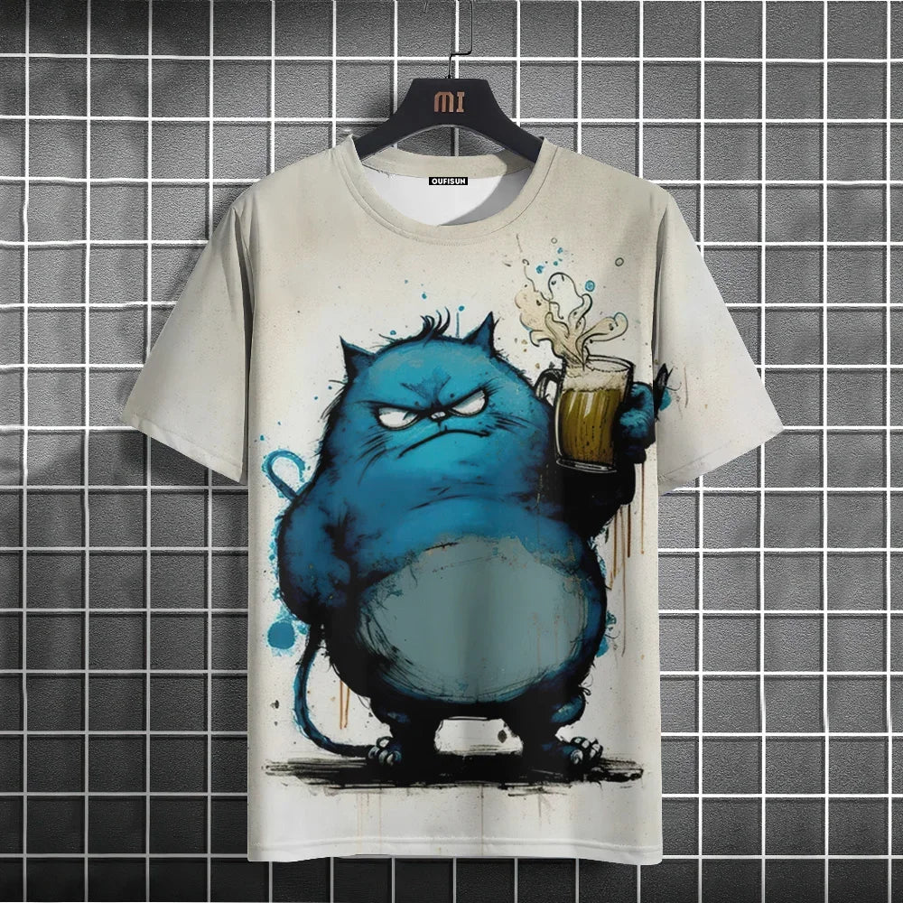 Funny T-Shirts For Men Animal Cat 3d Print Short Sleeve Summer Casual Breath T-Shirt Men Clothing Loose Oversized Tee Tops