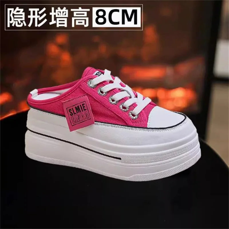 Summer White Korean Version of The Thick-soled Women's Vulcanized Shoes Fashion Mesh Breathable Non-slip Baotou Slippers 34-40