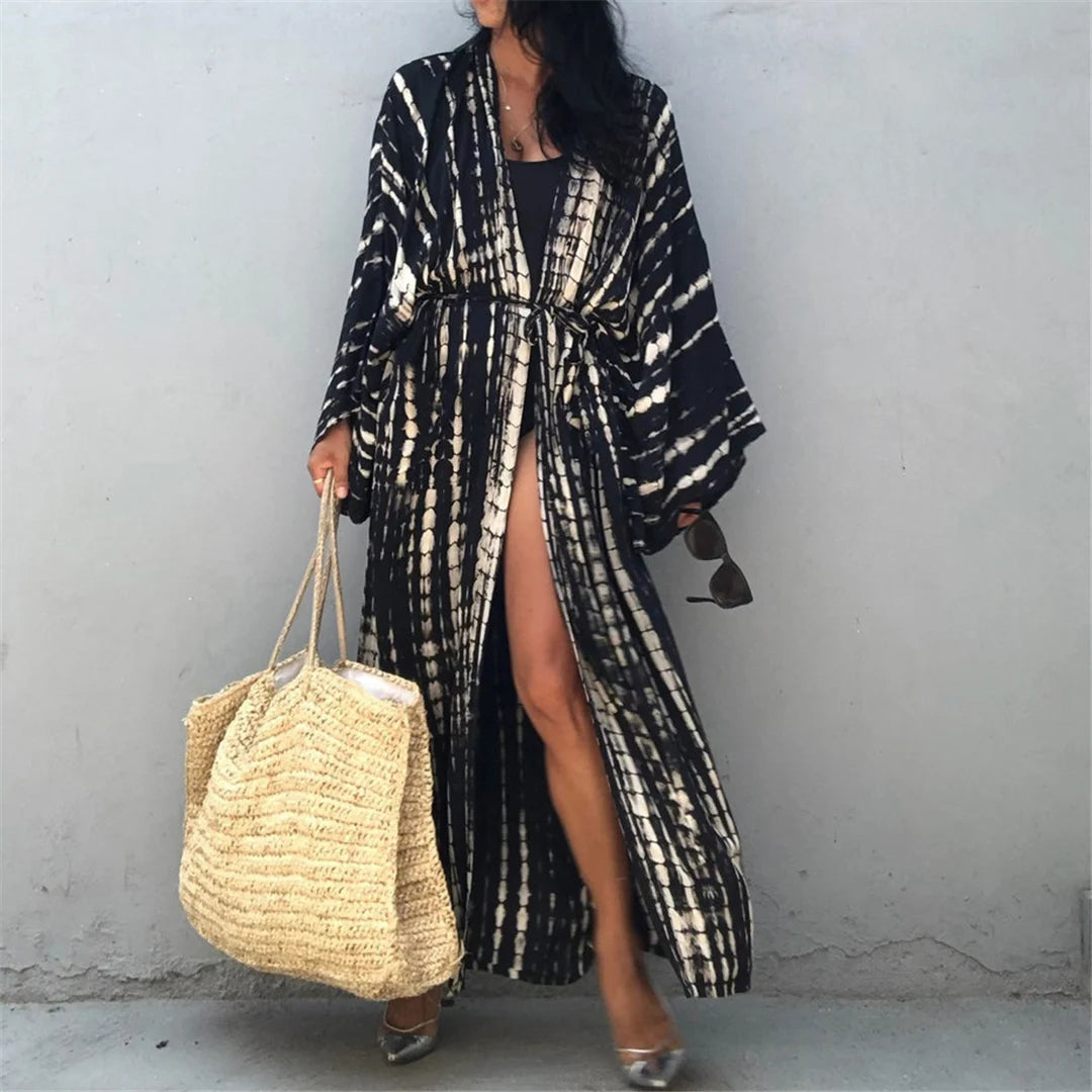 New 11 Colors Printed Long Sleeve With Belt Tunic Beach Cover Up Cover-ups Beach Dress Beach Wear Beachwear Female Women V4521