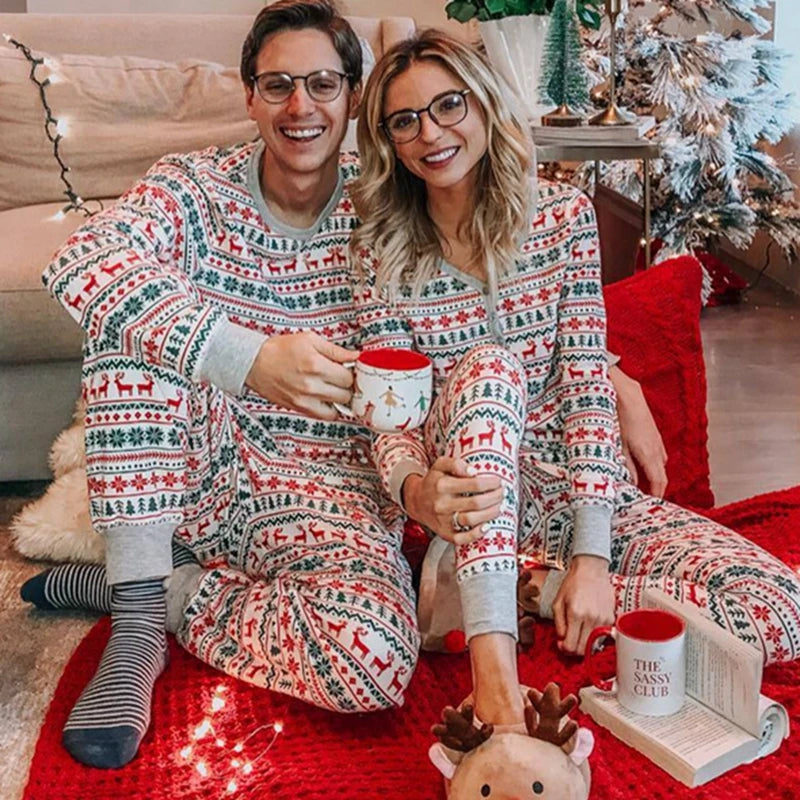 2026 New Year's Costumes Cartoon All Over Print Family Christmas Pajamas Couples Kids Matching Clothing Set Xmas Look Sleepwear