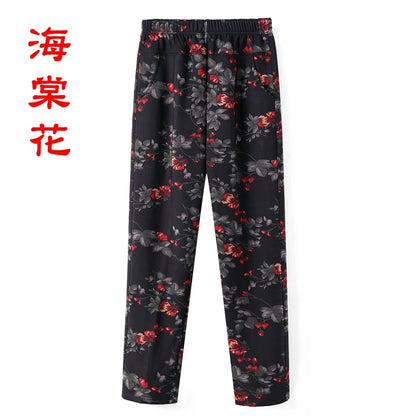 8XL 9XL Middle-aged Women Trousers New Print Elasti High Waist Casual Pants Spring and Autumn Straight Pants Oversize Grandma Pa