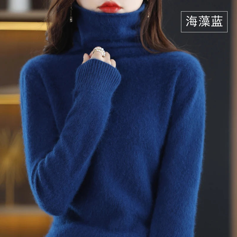 CHICUU Women Mink Cashmere Sweater Turtleneck Pullover Autumn Winter Basic Soft Warm Clothing 100% Mink Cashmere Knitwear Tops