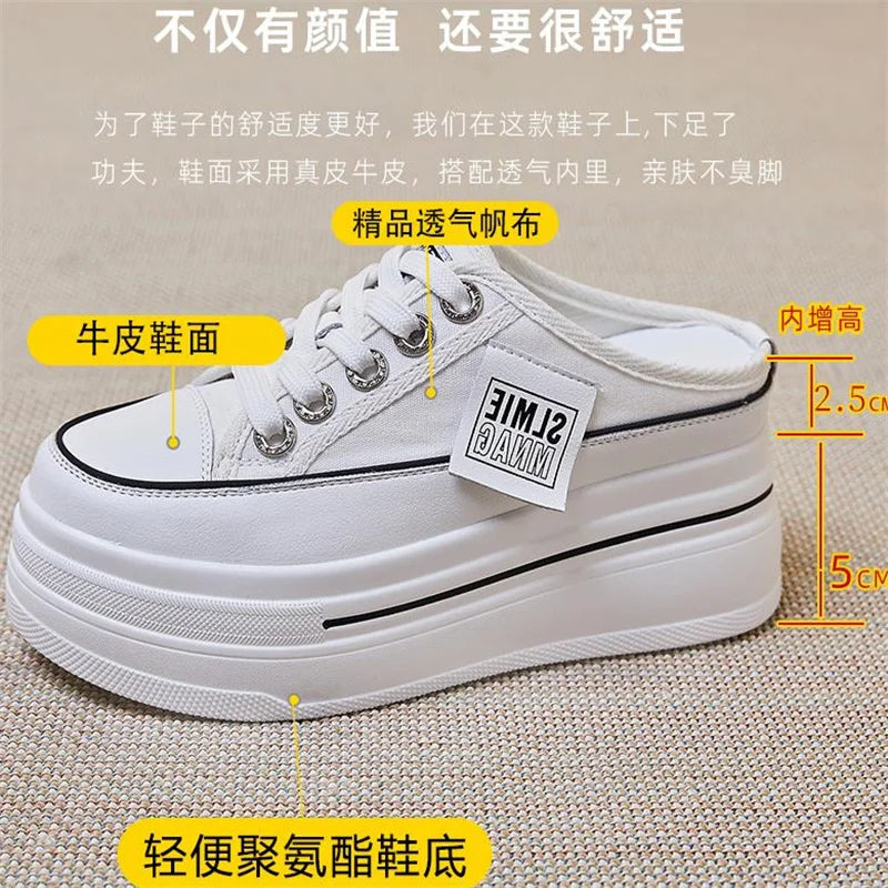 Summer White Korean Version of The Thick-soled Women's Vulcanized Shoes Fashion Mesh Breathable Non-slip Baotou Slippers 34-40