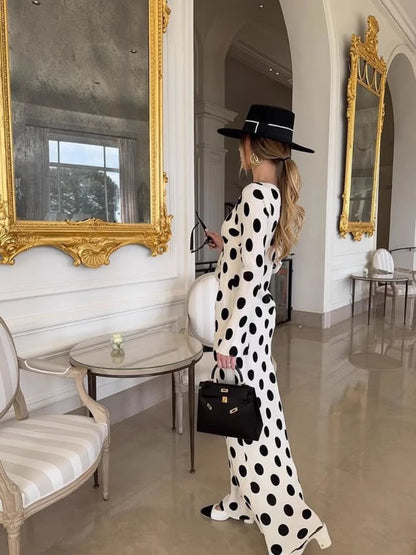 2025 Summer Fashion Series New Women's Elegant Dress Long Tight Sexy Horn Sleeve Wave Point A Long Skirt Vacation Long Run