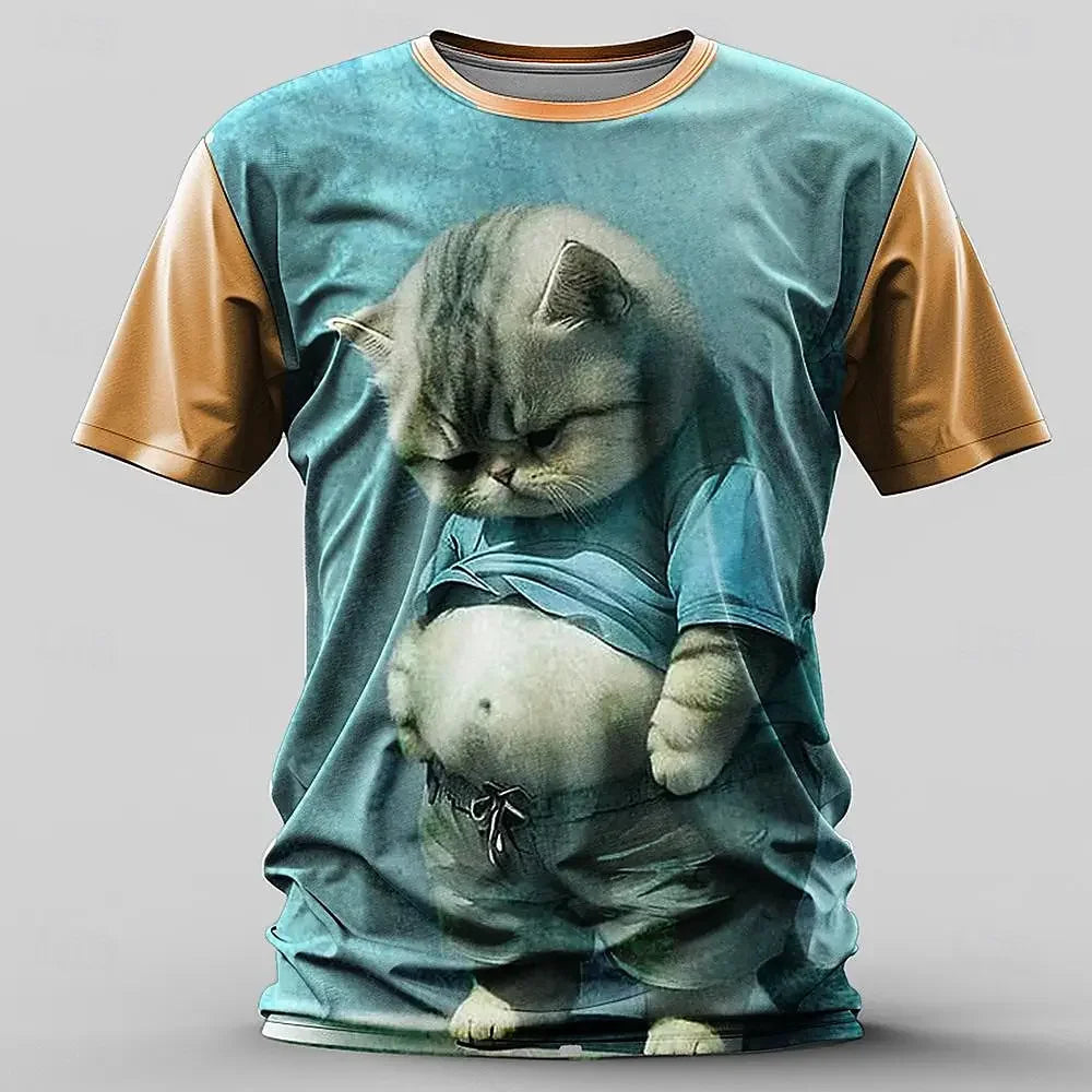 Funny T-Shirts For Men Animal Cat 3d Print Short Sleeve Summer Casual Breath T-Shirt Men Clothing Loose Oversized Tee Tops