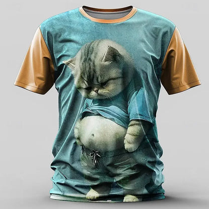 Funny T-Shirts For Men Animal Cat 3d Print Short Sleeve Summer Casual Breath T-Shirt Men Clothing Loose Oversized Tee Tops