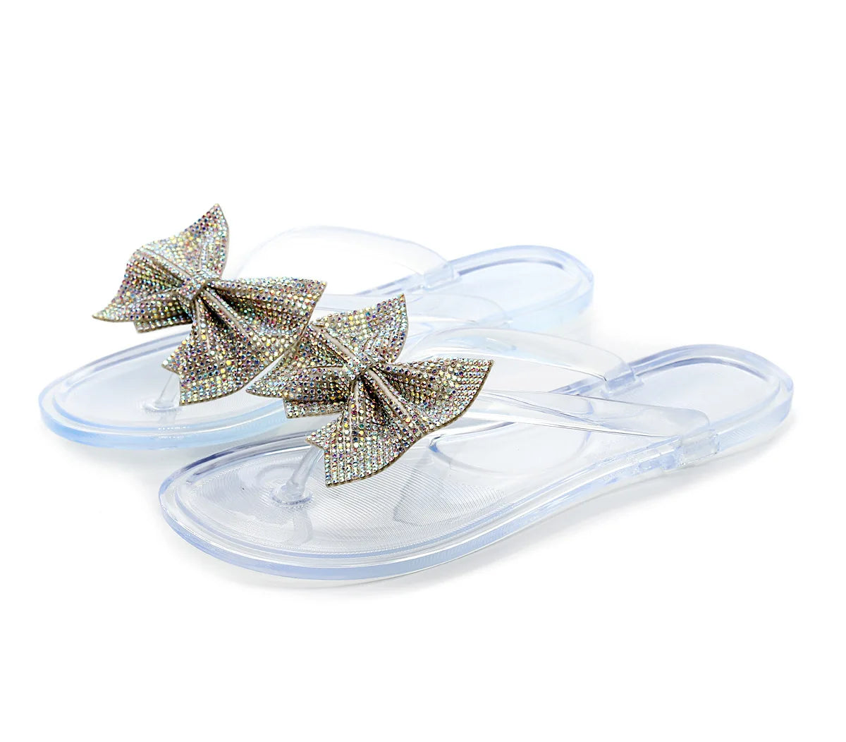 Summer New Clip-foot Bow Flash Drill Sandals and Slippers Women's Flip-flops Fashion Shoes  Clear Slippers Women  Summer Slipper