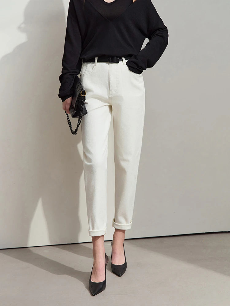 Amii 2025 Autumn Casual Slim Women Jeans Pants Elastic Waisted Cotton Jeans Tapered Fashion High Quality DenimTrousers 12541126